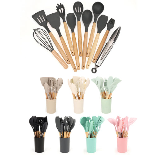  12Pcs Silicone Kitchen Utensil Set with Storage Bucket cashymart