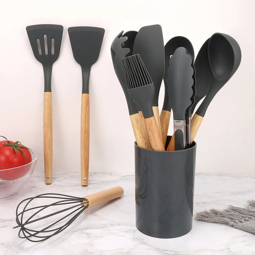  12Pcs Silicone Kitchen Utensil Set with Storage Bucket cashymart