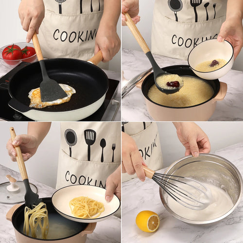  12Pcs Silicone Kitchen Utensil Set with Storage Bucket cashymart