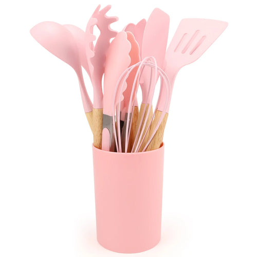 12Pcs Silicone Kitchen Utensil Set with Storage Bucket cashymart