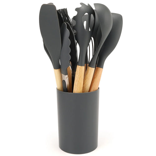  12Pcs Silicone Kitchen Utensil Set with Storage Bucket cashymart
