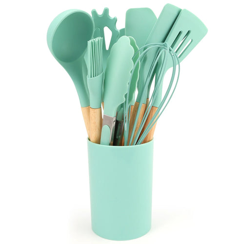  12Pcs Silicone Kitchen Utensil Set with Storage Bucket cashymart