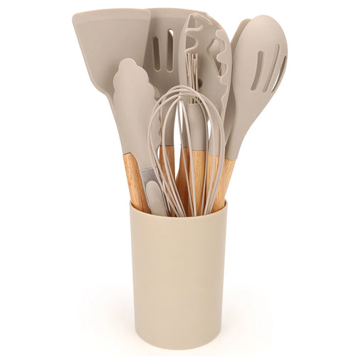  12Pcs Silicone Kitchen Utensil Set with Storage Bucket cashymart