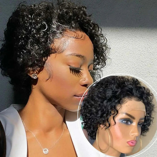  13x1 Transparent Lace Short Curly Pixie Wig cashymart