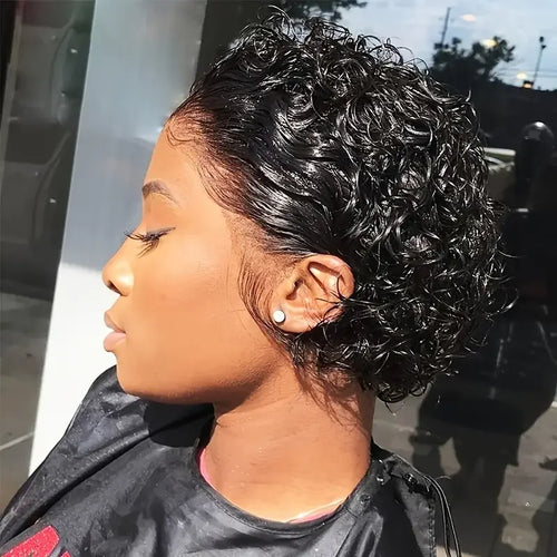  13x1 Transparent Lace Short Curly Pixie Wig cashymart
