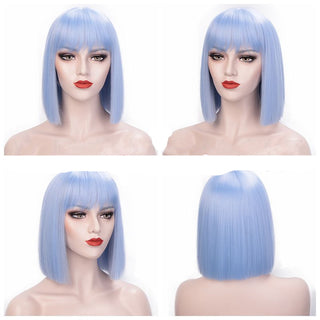  Elegant Ombre Gray Shoulder-Length Wig with Bangs cashymart