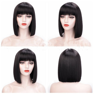  Elegant Ombre Gray Shoulder-Length Wig with Bangs cashymart