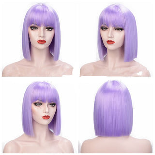  Elegant Ombre Gray Shoulder-Length Wig with Bangs cashymart