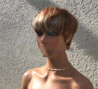  Brown and Golden Highlights Short Hair Wig cashymart