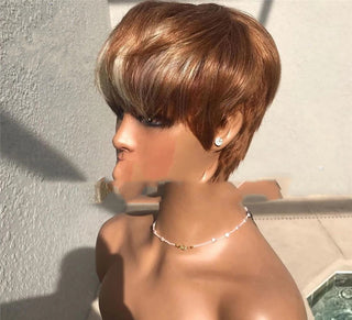  Brown and Golden Highlights Short Hair Wig cashymart