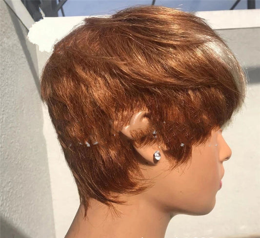  Brown and Golden Highlights Short Hair Wig cashymart