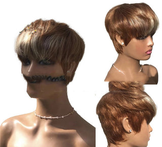  Brown and Golden Highlights Short Hair Wig cashymart