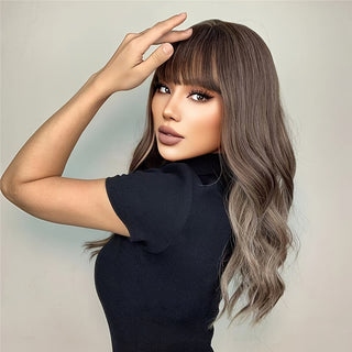  Brown Wavy Bangs Wig cashymart