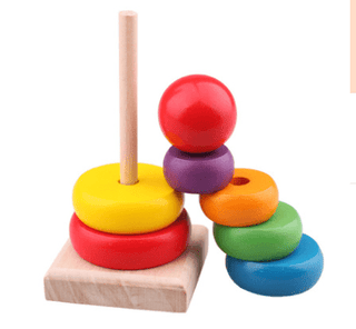  Educational Wooden Rainbow Tower Stacking Rings cashymart