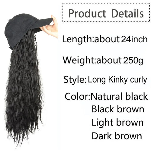  24 Inch Kinky Curly Wig Baseball Cap Hat cashymart