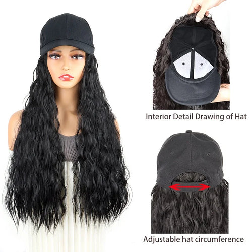  24 Inch Kinky Curly Wig Baseball Cap Hat cashymart