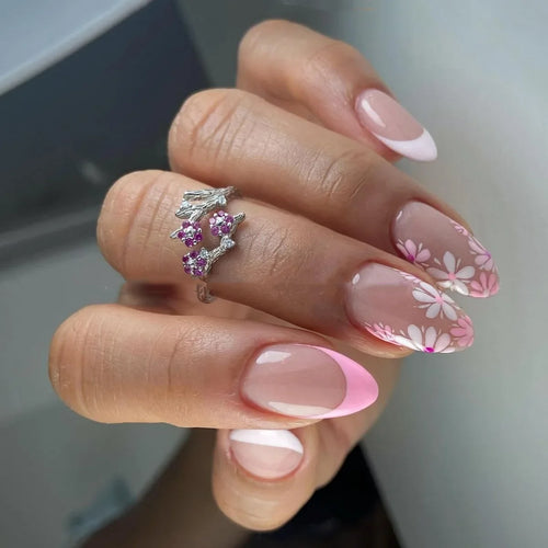  24 Pcs Almond Press On Acrylic Nails cashymart
