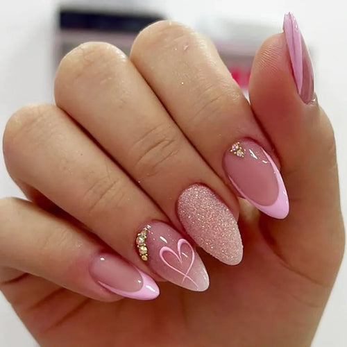  24 Pcs Almond Press On Acrylic Nails cashymart