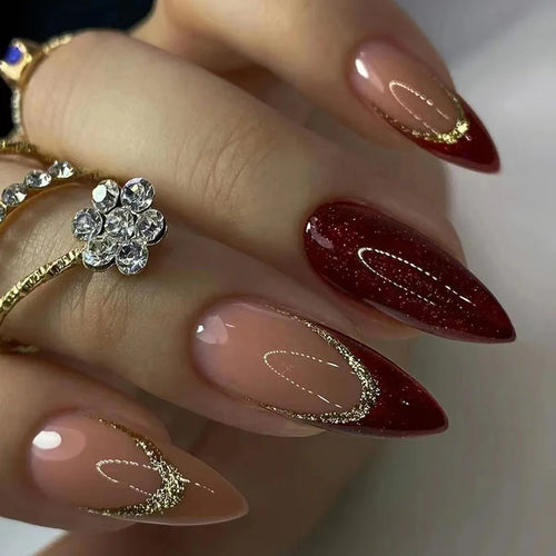  24 Pcs Black Cat's Eye Stiletto Press On Nails cashymart