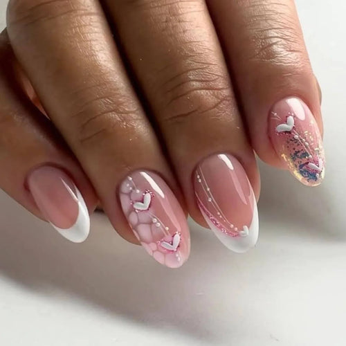  24 Pcs Long French Almond Press On Nails cashymart