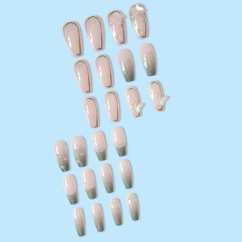  24 Pcs Long Press On Nails with Pink Rhinestones cashymart