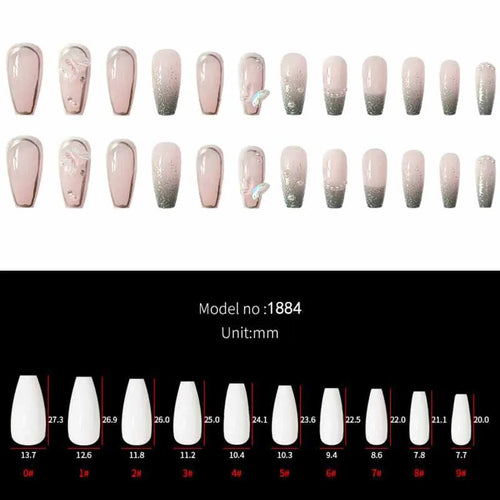  24 Pcs Long Press On Nails with Pink Rhinestones cashymart