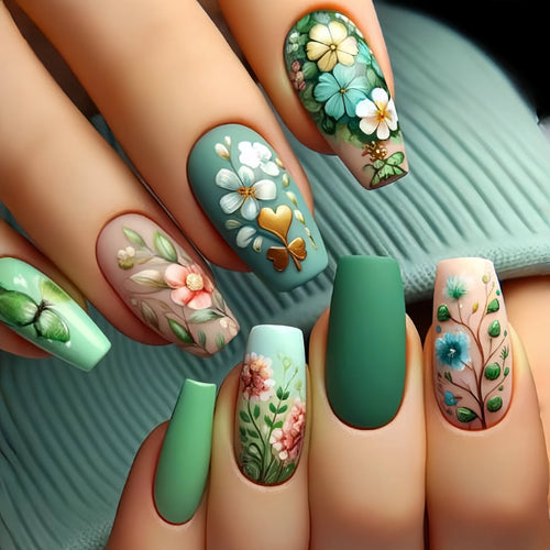  24 Pcs Medium Long Press On Fake Nails cashymart
