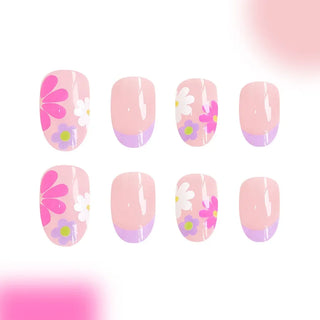  24 Pcs Pink Floral French Tip Press-On Nails cashymart