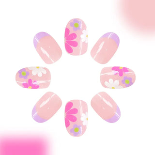  24 Pcs Pink Floral French Tip Press-On Nails cashymart