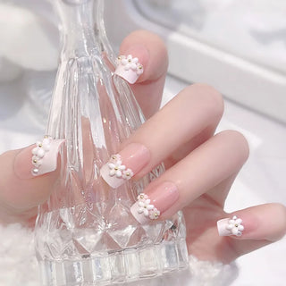  24 Pcs Pink Floral French Tip Press-On Nails cashymart