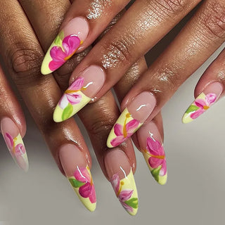  24 Pcs Pink Floral French Tip Press-On Nails cashymart