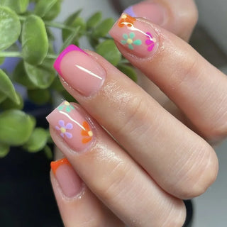  24 Pcs Pink Floral French Tip Press-On Nails cashymart