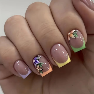  24 Pcs Pink Floral French Tip Press-On Nails cashymart