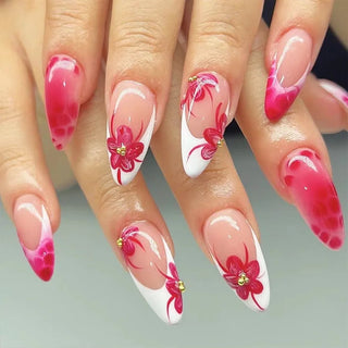  24 Pcs Pink Floral French Tip Press-On Nails cashymart