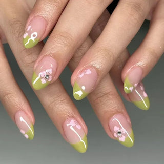  24 Pcs Pink Floral French Tip Press-On Nails cashymart