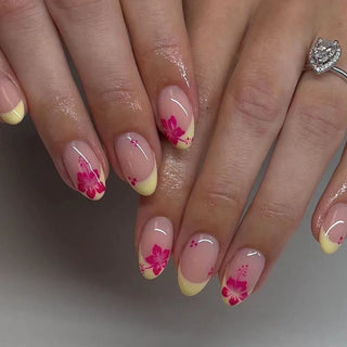  24 Pcs Pink Floral French Tip Press-On Nails cashymart