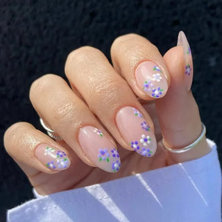  24 Pcs Pink Floral French Tip Press-On Nails cashymart