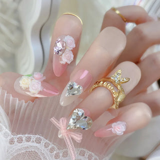  24 Pcs Pink Floral French Tip Press-On Nails cashymart