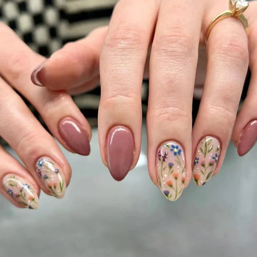  24 Pcs Pink Floral French Tip Press-On Nails cashymart
