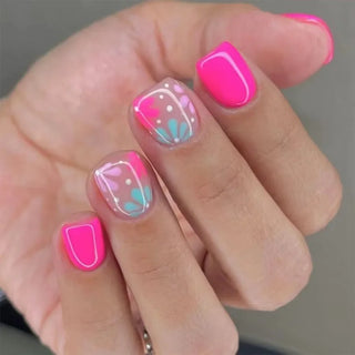  24 Pcs Pink Floral French Tip Press-On Nails cashymart