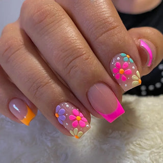  24 Pcs Pink Floral French Tip Press-On Nails cashymart
