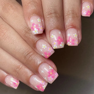  24 Pcs Pink Floral French Tip Press-On Nails cashymart