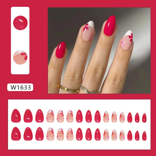  24 Pcs Press On Nails Rose Red Floral Design cashymart
