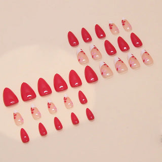  24 Pcs Press On Nails Rose Red Floral Design cashymart