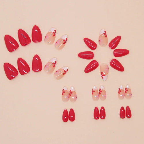  24 Pcs Press On Nails Rose Red Floral Design cashymart