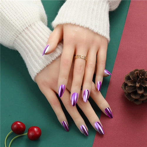  24PCS Metallic Press On Nails Set cashymart