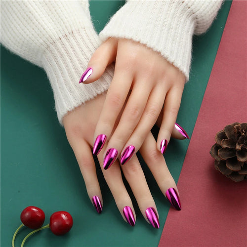  24PCS Metallic Press On Nails Set cashymart