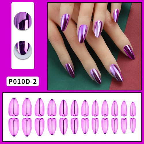  24PCS Metallic Press On Nails Set cashymart