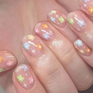  24Pcs Blue Fake Nails With Green Leaves Design cashymart