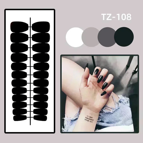  24Pcs Blue Fake Nails With Green Leaves Design cashymart